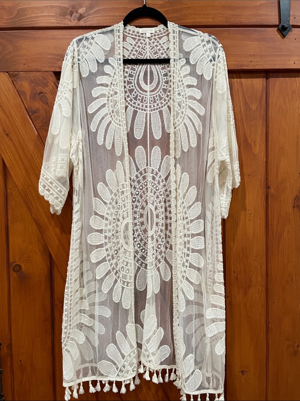 EVERLEIGH Sheer Ivory Embroidered Kimono Cover-Up Sz 1X